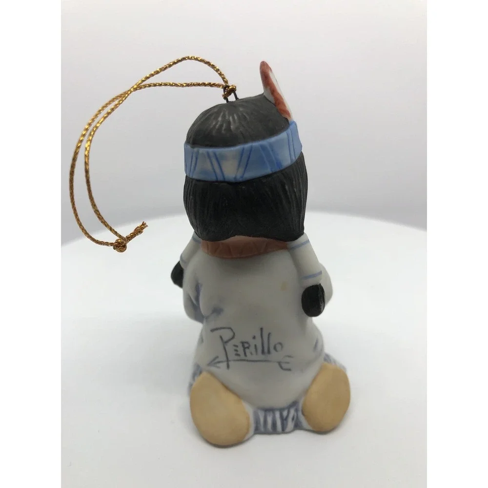 GREGORY PERILLO'S SAGEBRUSH KIDS 1988 BELL CHRISTMAS ORNAMENT BISQUE NATIVE &CAT
